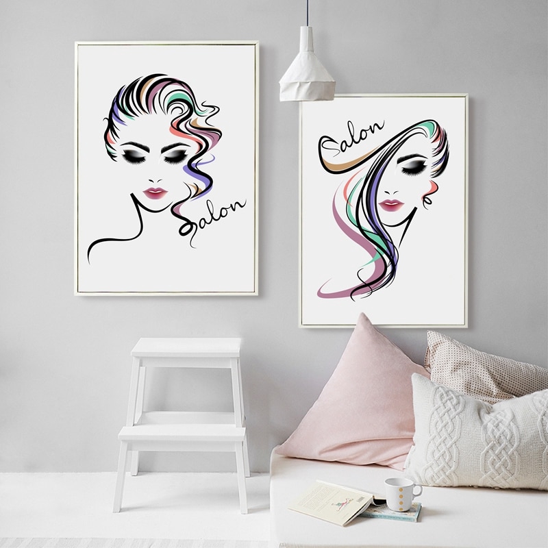 Beautiful Girl Hair Salon Canvas Art Print Poster Hair Salon Canvas Painting Wall Picture Hairdressing Shop Decoration Unframed Shopee Indonesia