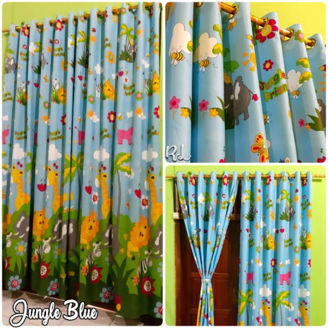 Gorden pintu Karakter motif kartun anak Jungle Blue