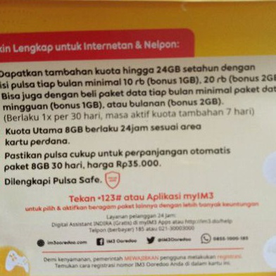 kartu perdana indosat 9gb /3gb freedom combo