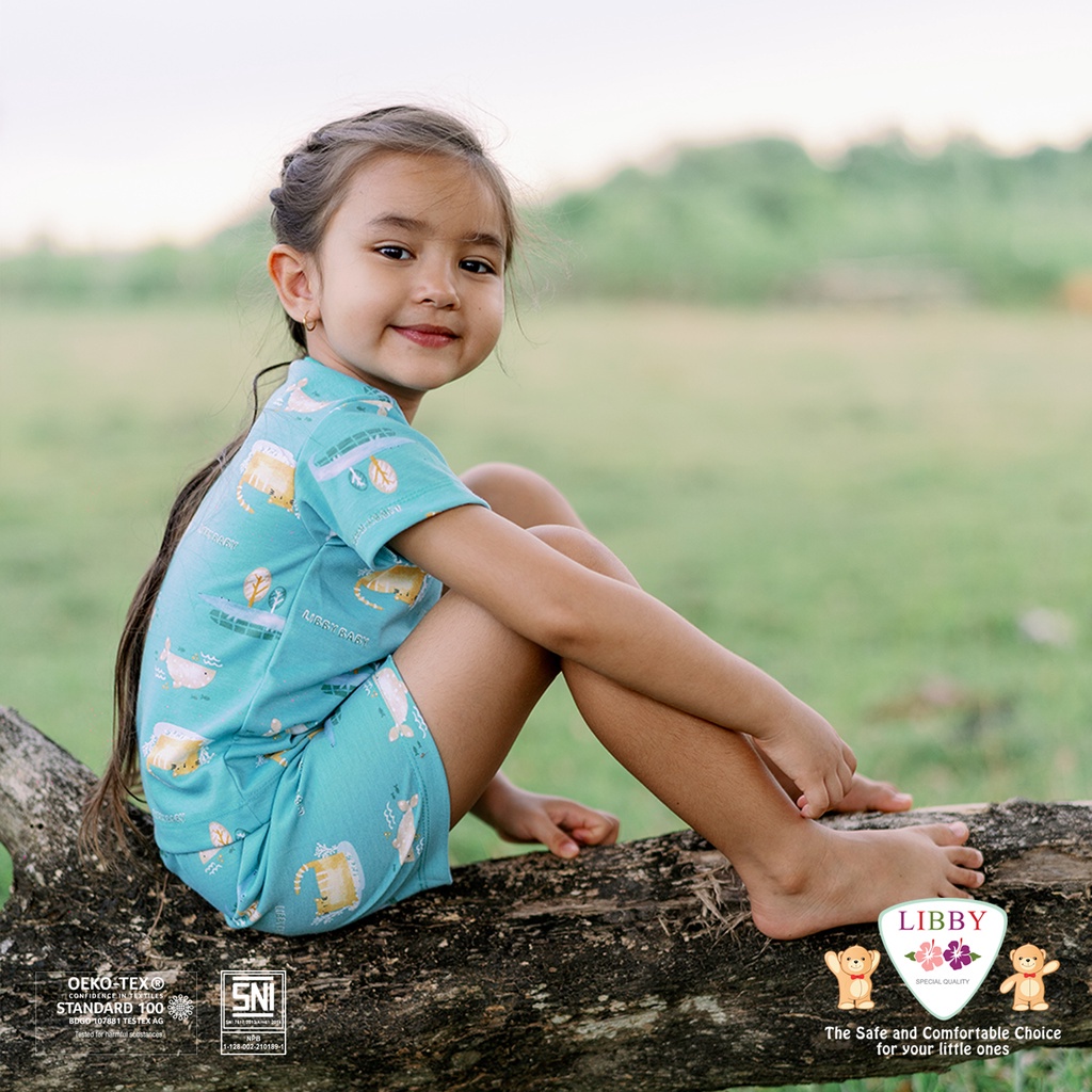 LIBBY Stelan Baju Pendek Anak Kecil Motif Hazy Zoo (1stel)