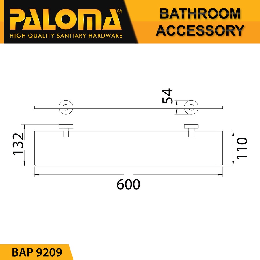 PALOMA BAP 9209 Rak Kaca Tempat Sabun Glass Shelf Dinding Kamar Mandi Hitam black