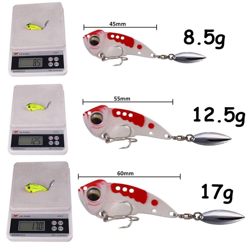 Top 6pcs Bass Umpan Pancing Logam 8.5g 12.5g 17g Spinner Tackle Spoon Metal Getaran Memutar Kait Treble