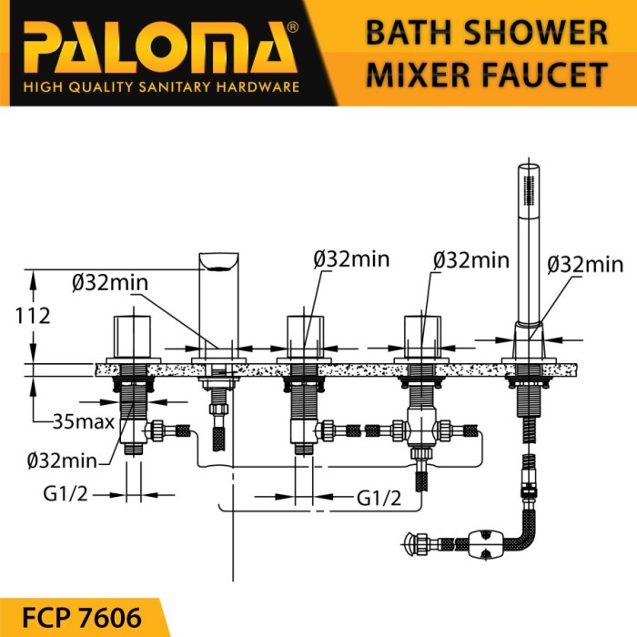 PALOMA FCP 7606 Keran Mixer Bathtub Shower Mandi Panas Dingin Kran Air