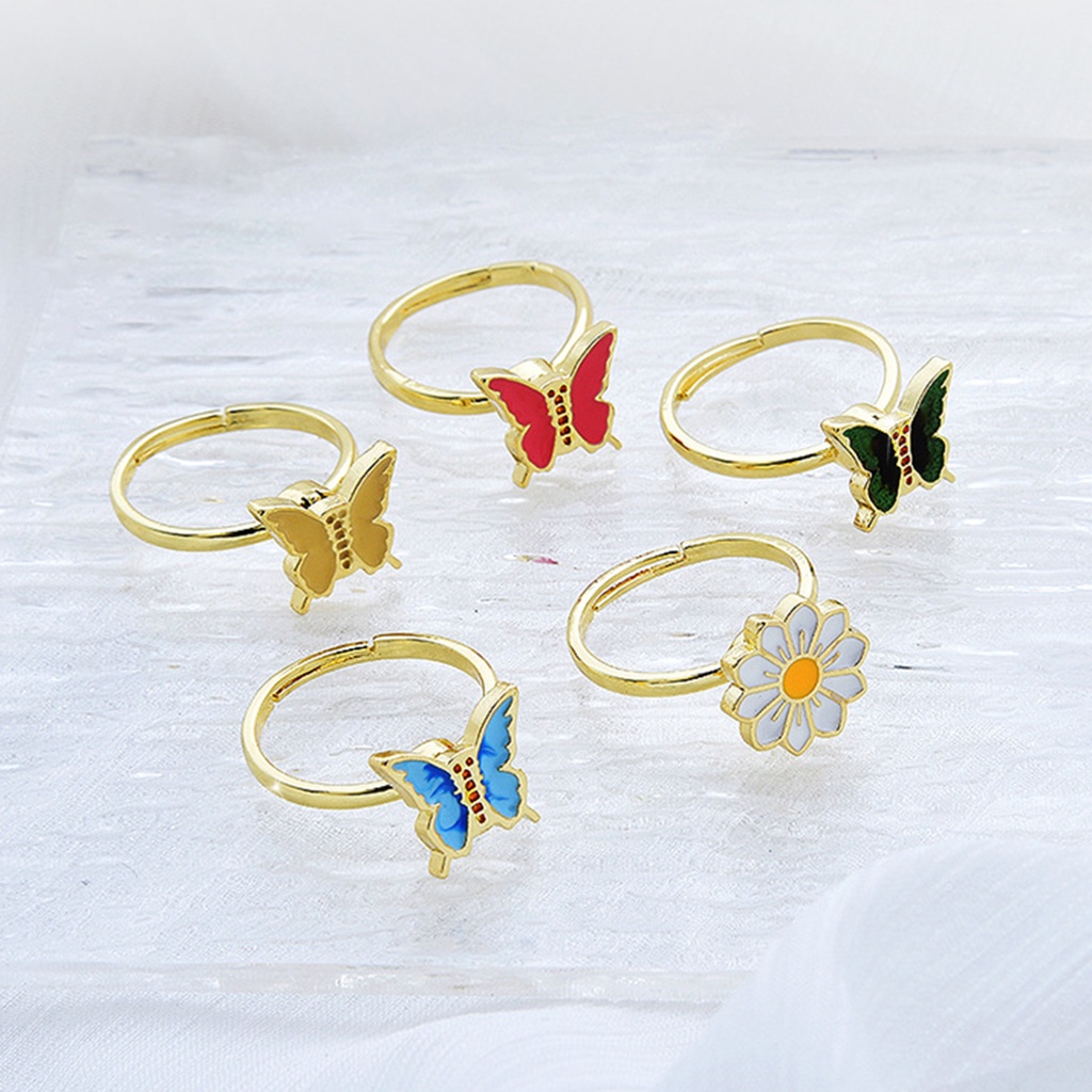 Hu Hu Hu Hu Hu Alat Bantu Pasang Kacamata♡ Cincin Model Terbuka Adjustable Desain Butterfly Chrysanthemum Untuk Wanita