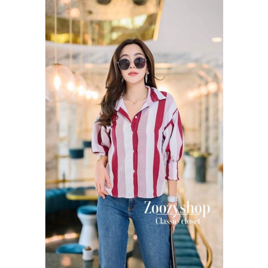 KEMEJA ZOOZY SALUR LENGAN KARETFASHION WANITA IMPORT BANGKOK CODE 25