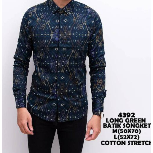 promo kemeja pria | kemeja batik songket panjang tosca - hijau tosca, m terbaru