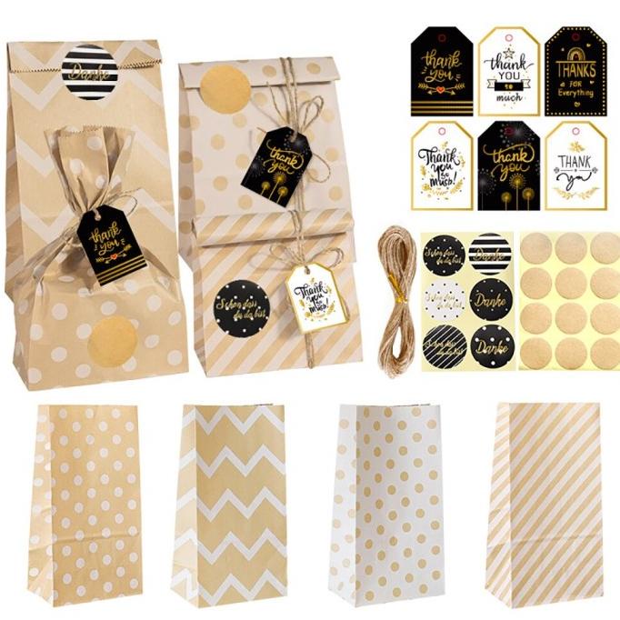 

24 SETS GIFT PAPER BAG THANK YOU KRAFT PAPER BAG WITH PAPER STICKER PA RTGRT14554I