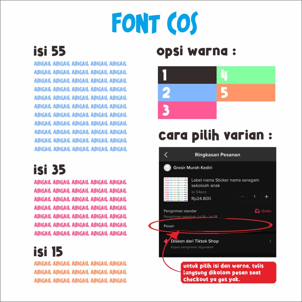 Label nama Sticker nama seragam sekoloah anak pondok atau asrama