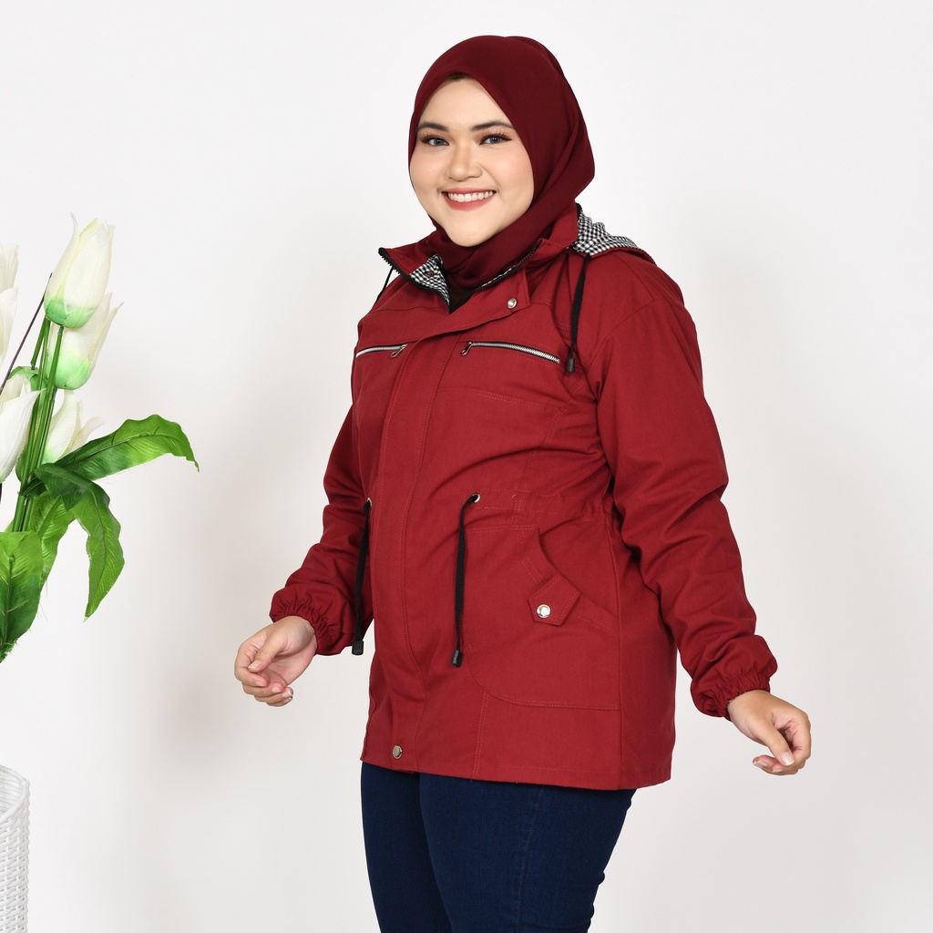 Jaket Parka Wanita Jumbo Bigsize Musim Dingin Outdoor  Bahan Kanvas Premium