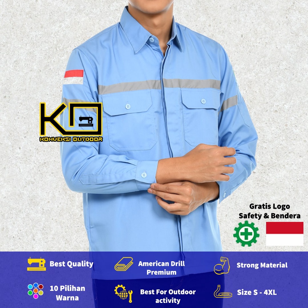 JUMBO - KEMEJA WEARPACK BAJU SAFETY K3 OUTDOOR INDOOR 3XL 4XL - Seragam Kemeja Kerja Lapangan Lengan Panjang Proyek Bangunan Tambang Alat Berat PLN Enginer Instalasi Mesin werpek sefti Scotlit Khusus Jumbo XXXL XXXXL Konveksi Outdoor