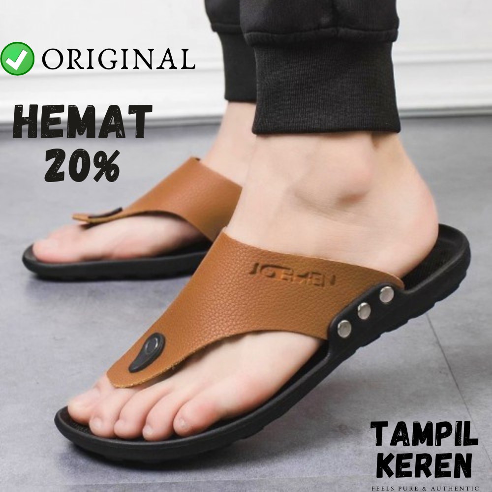 [ORIGINAL] Sandal kulit pria Sendal jepit cowok slip on tali model terbaru kekinian