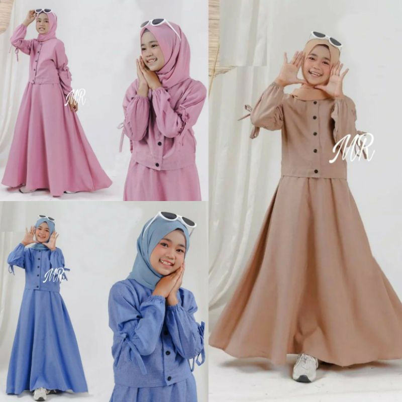 BAJU SETELAN MUSLIM ANAK PEREMPUAN ONE SET KID ROK MAYDEA BAJU LEBARAN REMAJA TERBARU 2022
