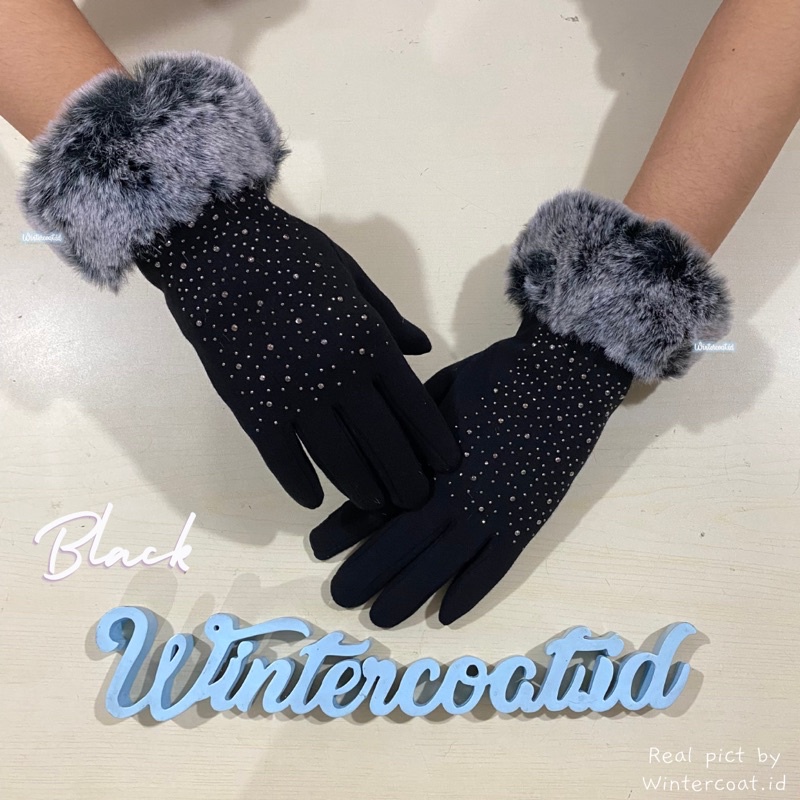 Sarung tangan winter bulu winter gloves fur touch screen bulu korea cewek wanita pompom