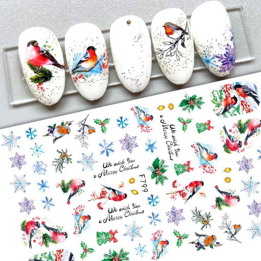 AUGUSTINA Agustinina Stiker Kuku Natal Musim Dingin Perekat Diri Elk Manicure Xmas Tree Merry Christmas Nail Art Decor