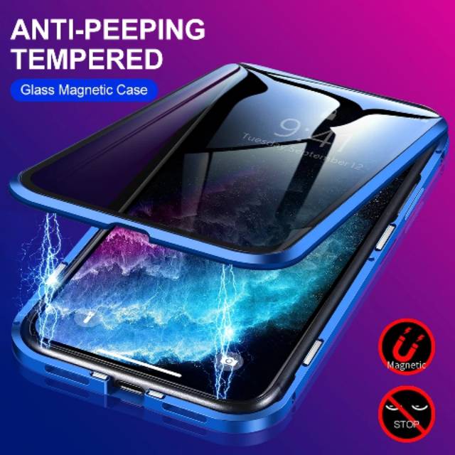 IPHONE X XS SPY DOUBLE MAGNETIC CASE ANTI-PEEP FULL  KACA DEPAN BELAKANG PRIVASI CASING
