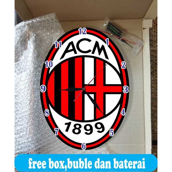 JAM DINDING KAYU UNIK KARAKTER GAMBAR MOTIF ACMILAN VINTAGE MURAH