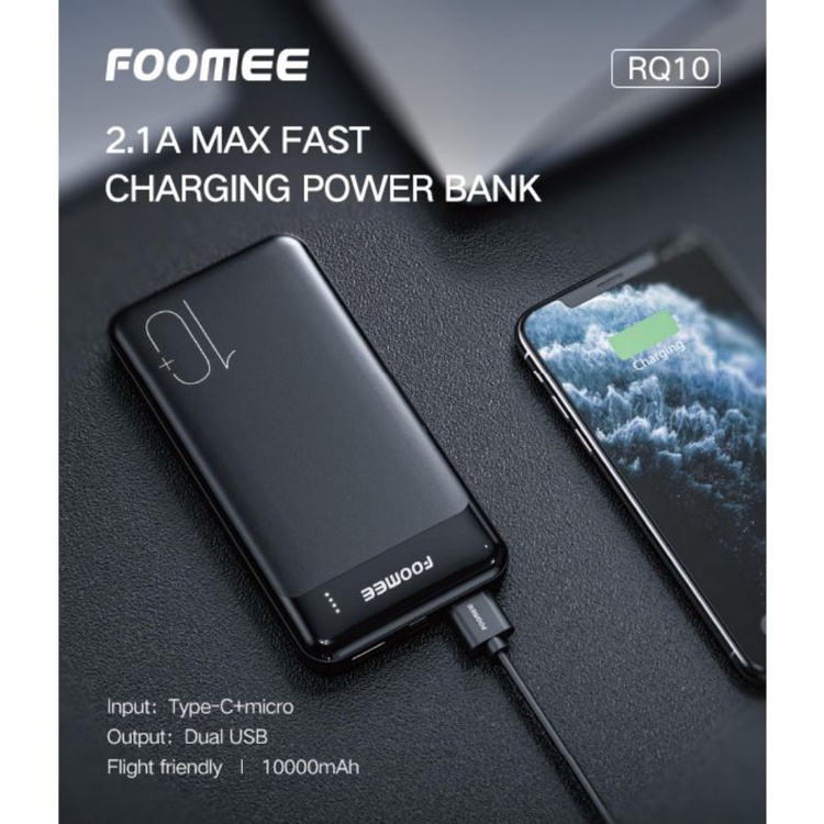 FOOMEE Powerbank RQ10 // FP107 10000mAh 2USB 2.1A Interfaces Quick Charge Original