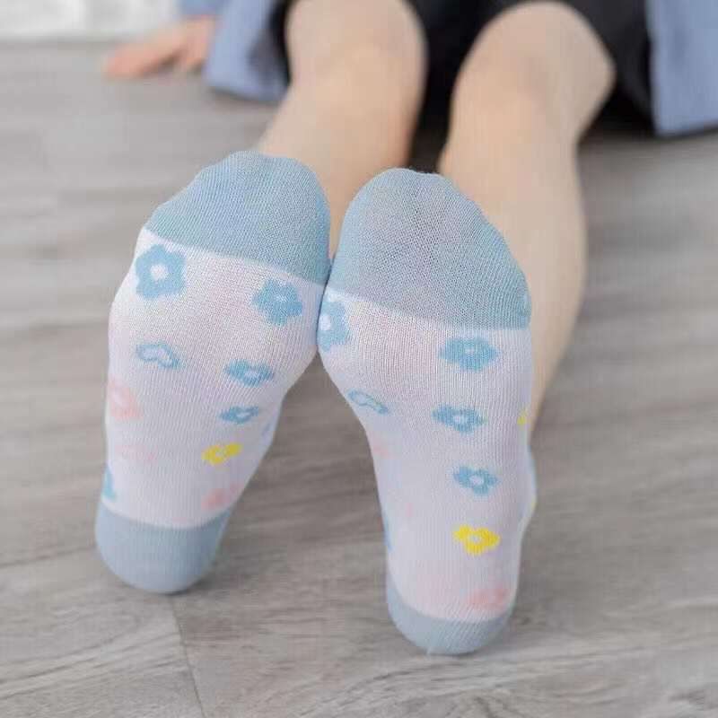 [COD] Kaos Kaki Wanita Import Kaos Kaki Pendek Motif Bunga Biru Fashion Import Ala Korea