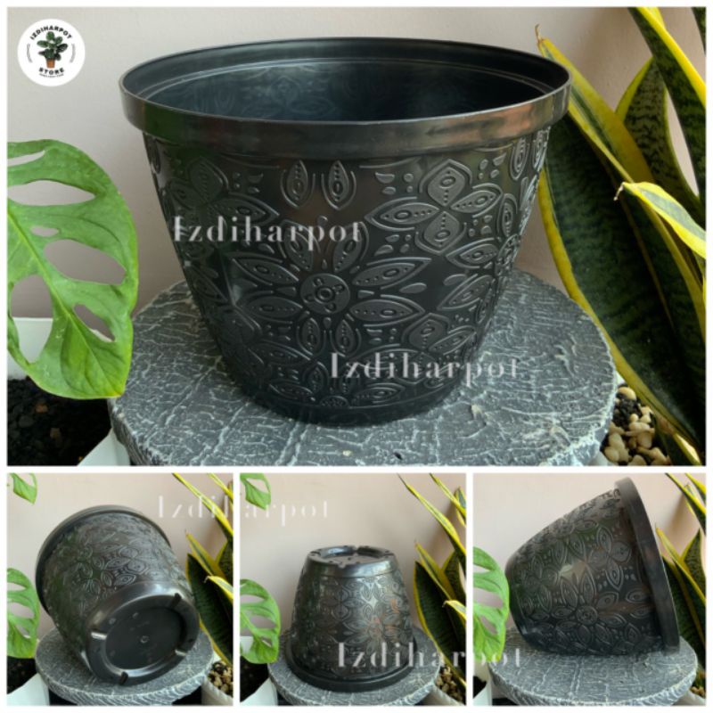 pot bunga tanaman shallom motif batik 25 hitam - BATIK 25 HITAM