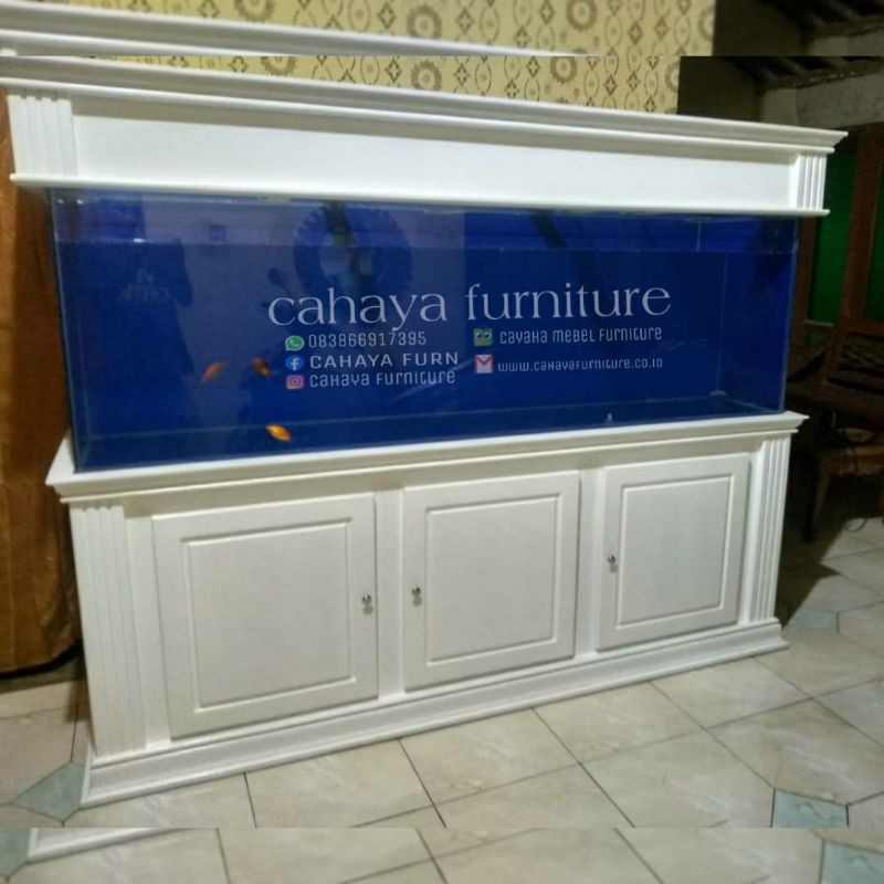 kabinet bufet aquarium minimalis ikan hias arwana kayu jati mewah