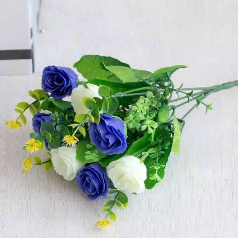 BUNGA MAWAR ISI 10 KUNTUM / BUNGA PLASTIK-BIRU