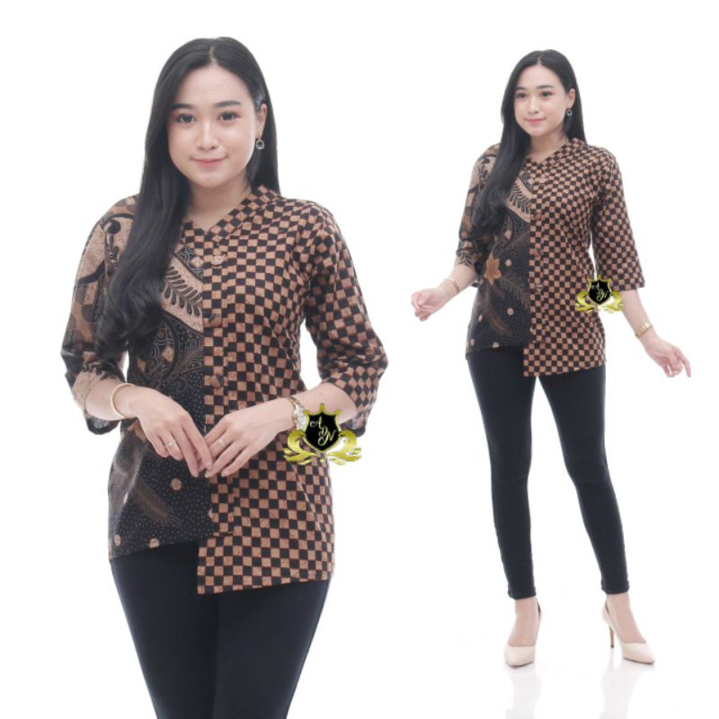 Batik wanita ASJ SA HRB026 Kenongo Kemeja Tosca Pendek-pola catur