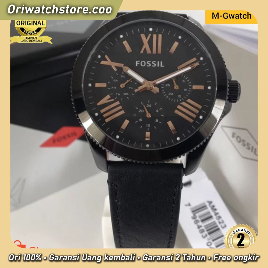 TERLARIS Fossil AM 4523 JAM TANGAN PRIA genuine leather black 40mm ORI BATERAI BOX PAPER BAG MG