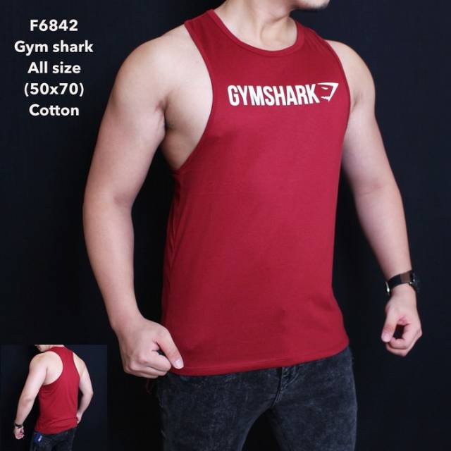 Kaos Singlet Fitness Gymshark Gym Shark Merah