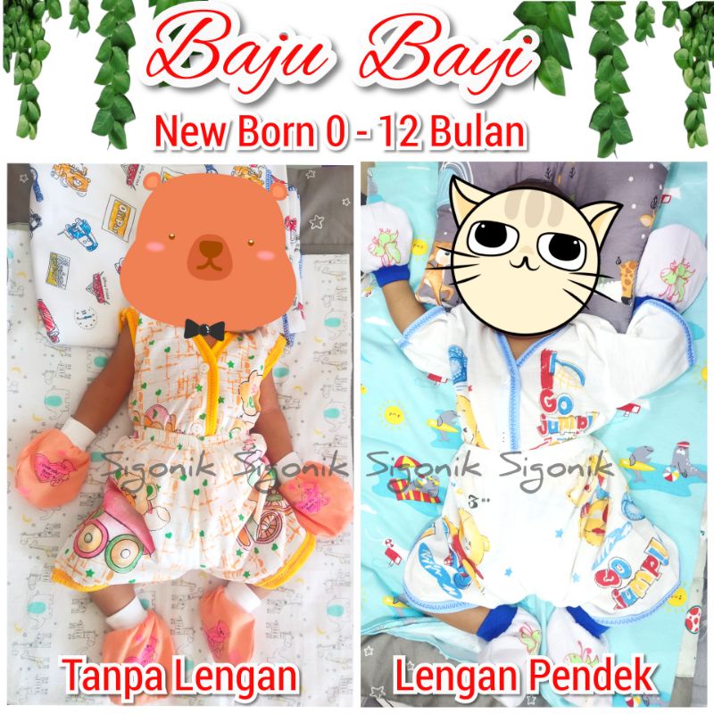 (1 Set) Baju + Celana Bayi 0 - 12 Bulan Lengan Pendek Tanpa Lengan Perlengkapan Anak Newborn Motif Unisex Cewek Cowok Murah Sigonik