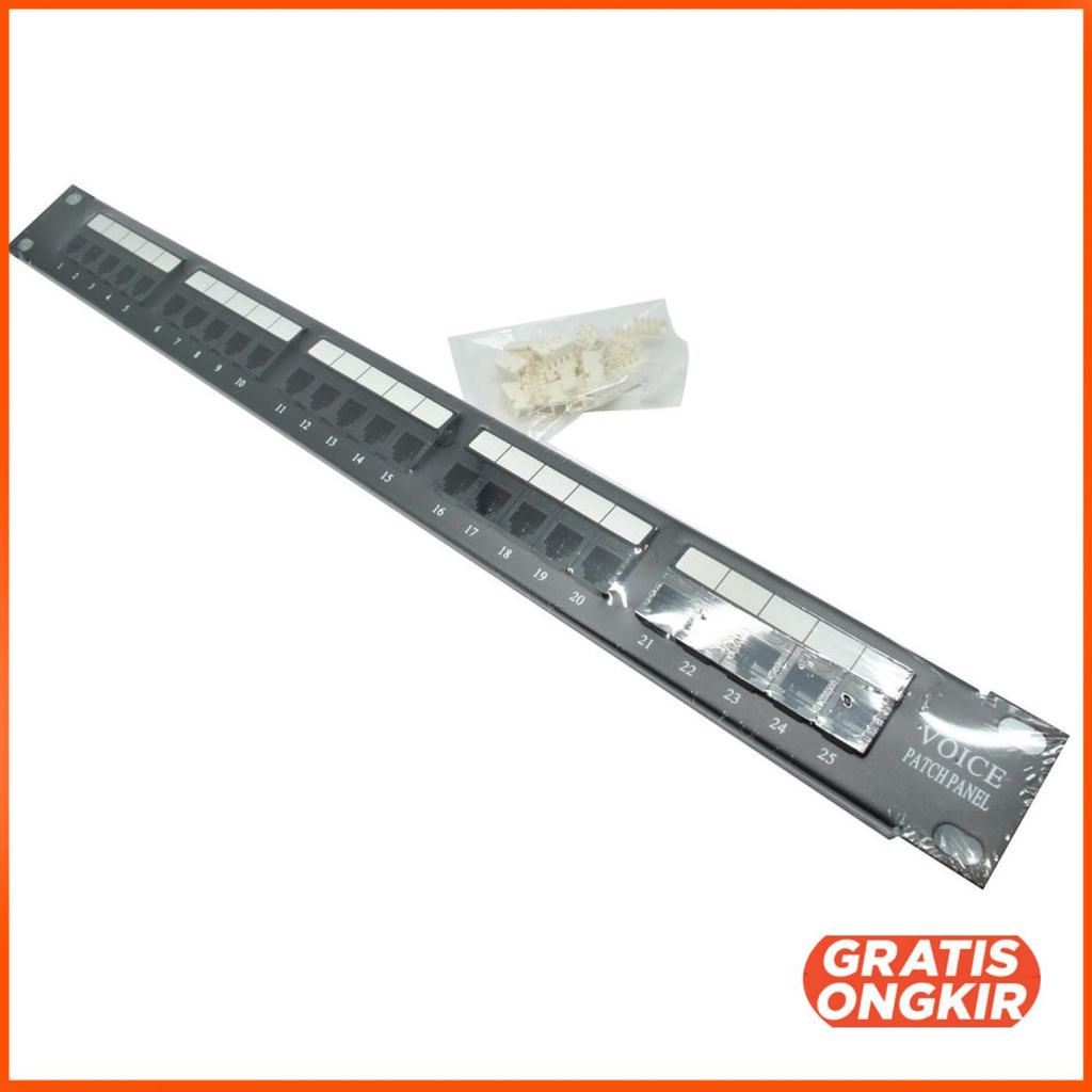 Cat3 RJ11 Telepon Patch Panel 25 Port for 1U 19 Inch Server Rack