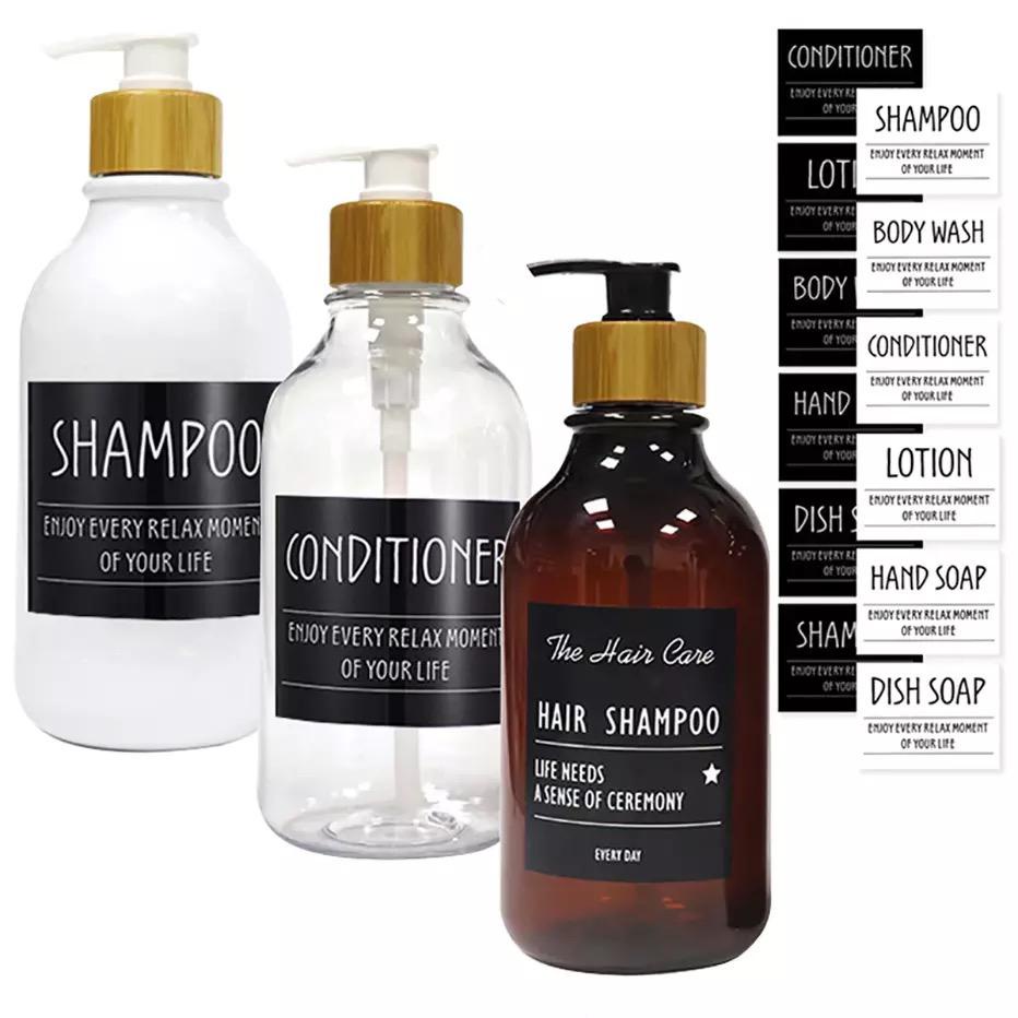 tempat pet botol sabun sanitizer kosong 500ml / bathroom refill pet bottle dispenser pump soap shampo body wash shower gel lotion sanitizer wood grain pump neck