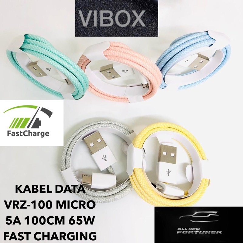 KABEL DATA MACARON VIBOX VRZ-100 5A 100CM 65W  FAST CHARGING MICRO Promo Sen