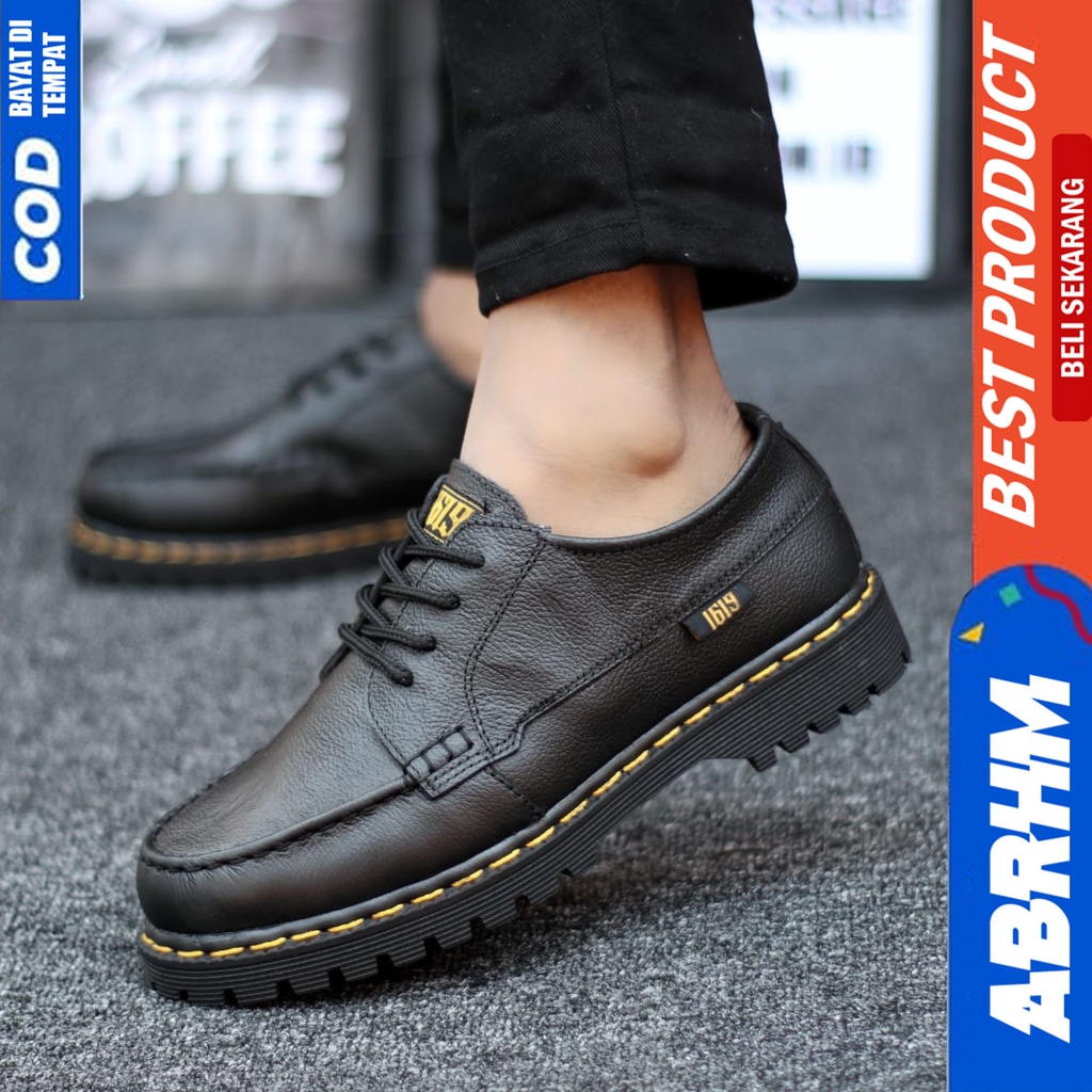 Sepatu Docmart Kulit Asli Pantofel Kerja Formal Hitam Pria Abrhm Zapato