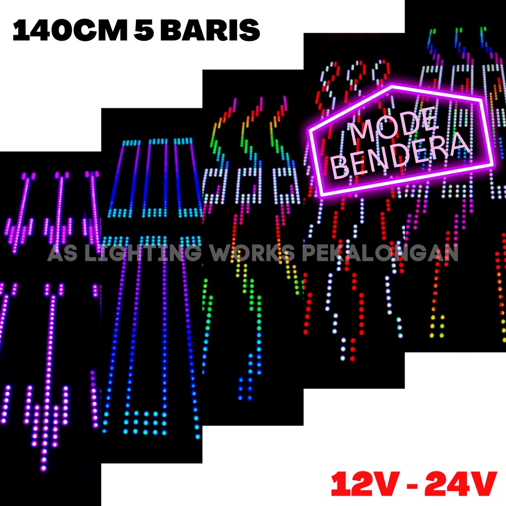 Lampu LED Variasi STROBO Kaca 5 Baris TEXT WIFI Mode Bendera