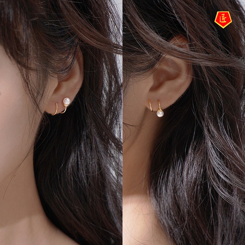 [Ready Stock]Creative Simple S925 Silver Spring Pearl Stud Earrings