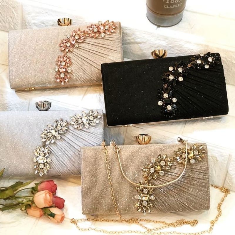 Tas Pesta Alessandra Embellished Crystal Box Clutch