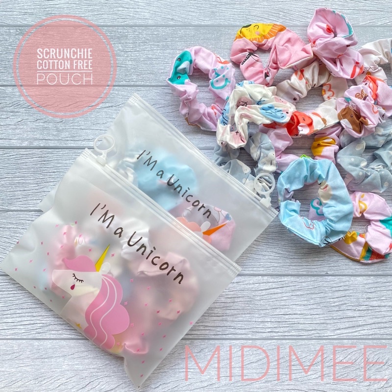 IKAT RAMBUT LUCU FREE POUCH,5 PCS SCRUNCHIE KATUN GRATIS POUCH CANTIK