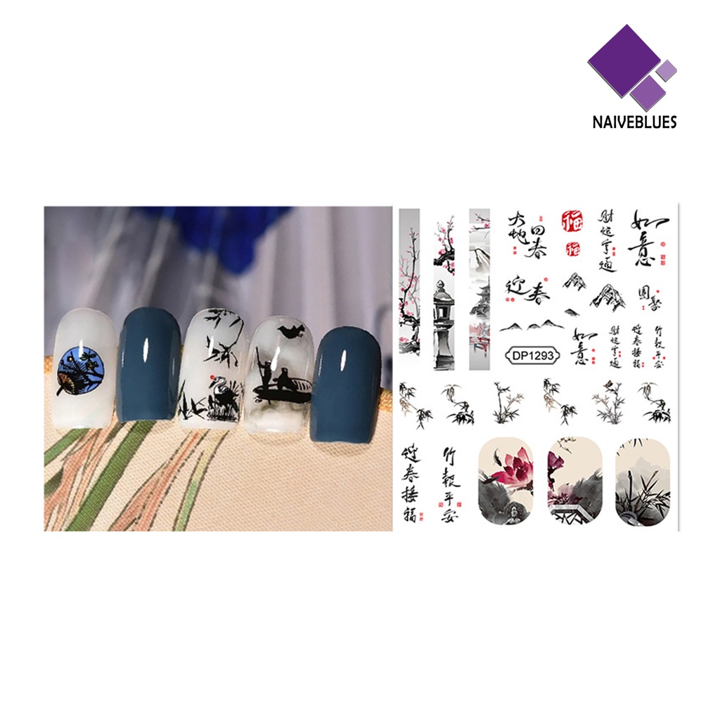 Naiveblue &gt; Stiker Kuku DIY Motif Bunga Model China Untuk Nail Art