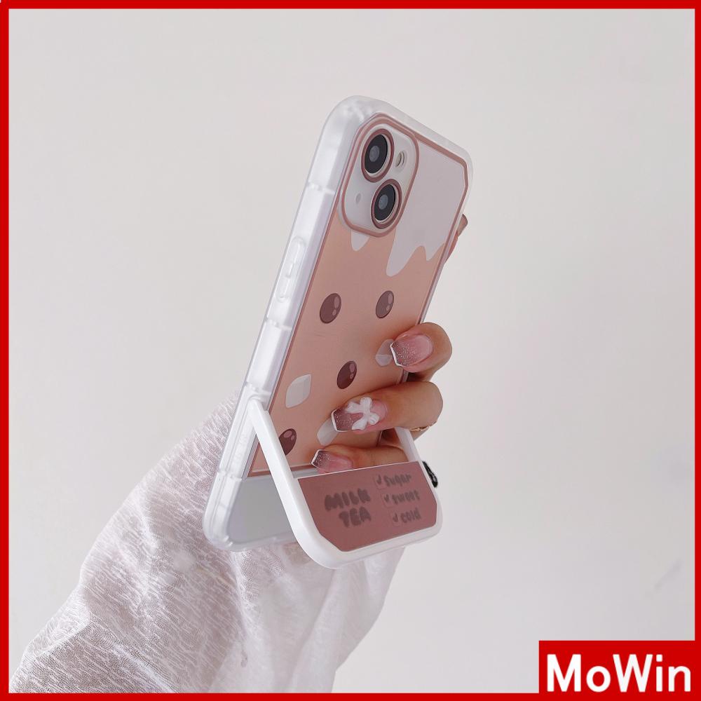 iPhone Case Acrylic Invisible Folding Stand Silicone Soft Case Shockproof Camera Cover Brown Pearl Milk Tea Compatible For iPhone 11 Pro Max 13 Pro Max 12 Pro Max 7Plus xr XS Max