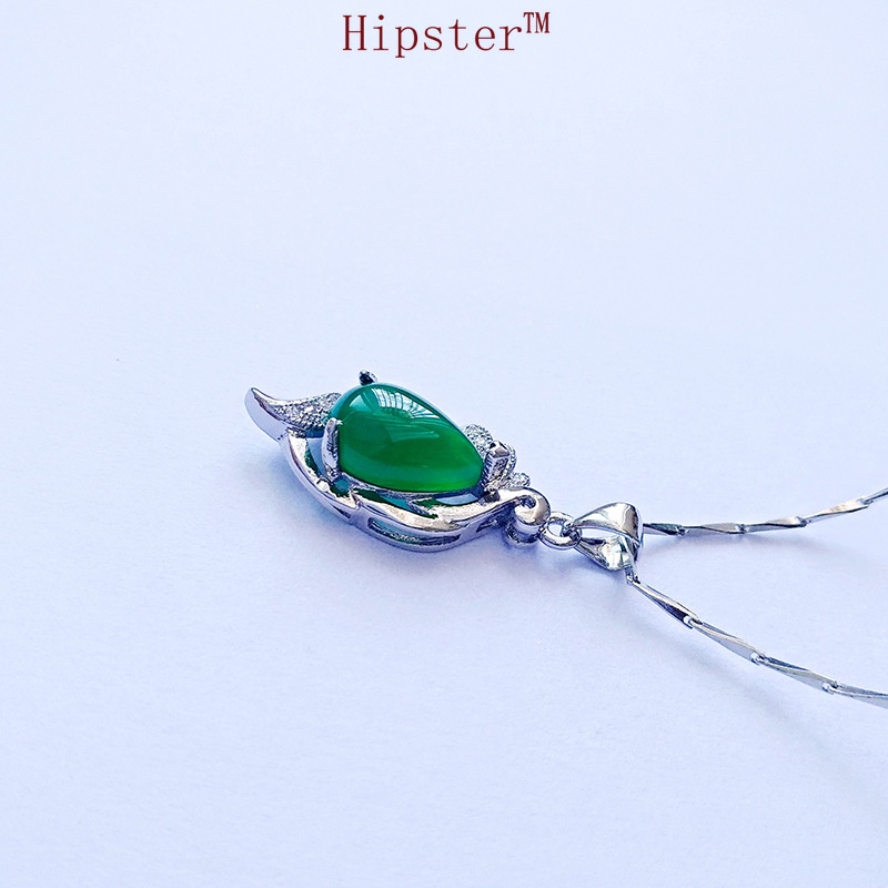 Retro Fashion Luxury Green Jade 18K Gold Pendant Full Diamond Necklace