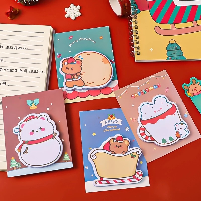 50pcs / Set Buku Catatan Tebal Motif Kartun Snowman / Santa Claus Untuk Stationery Kantor / Natal