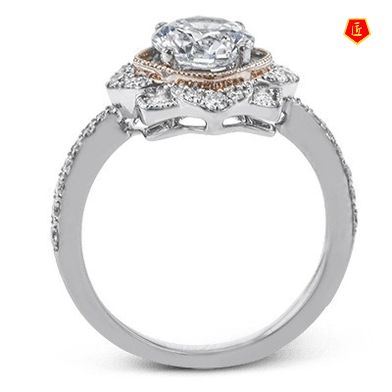 [Ready Stock]18K Rose Gold Two-Tone Moissanite Ring