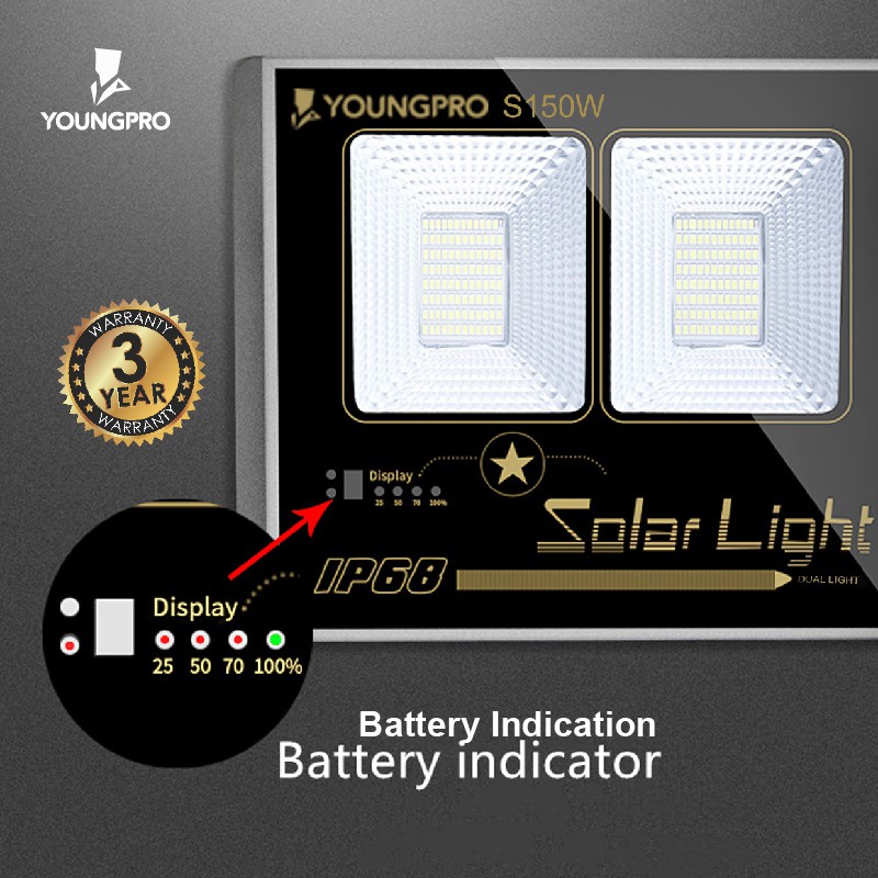 Youngpro S150D - Lampu LED Sorot Dinding Taman Hemat Energi Panel Solar 150 Watt Garansi 3 Tahun