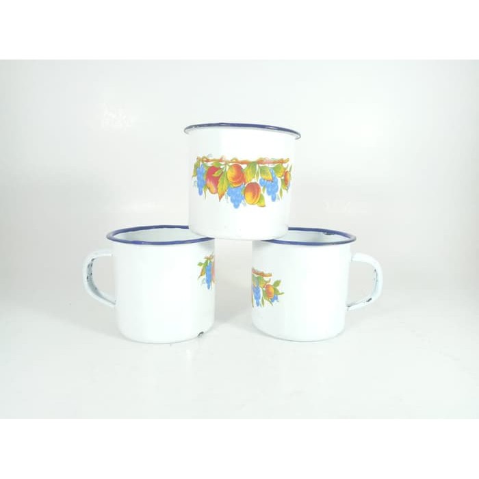 Gelas Mug Cangkir Kecil Enamel Seng Kaleng Blirik Blurik Jadul Bunga