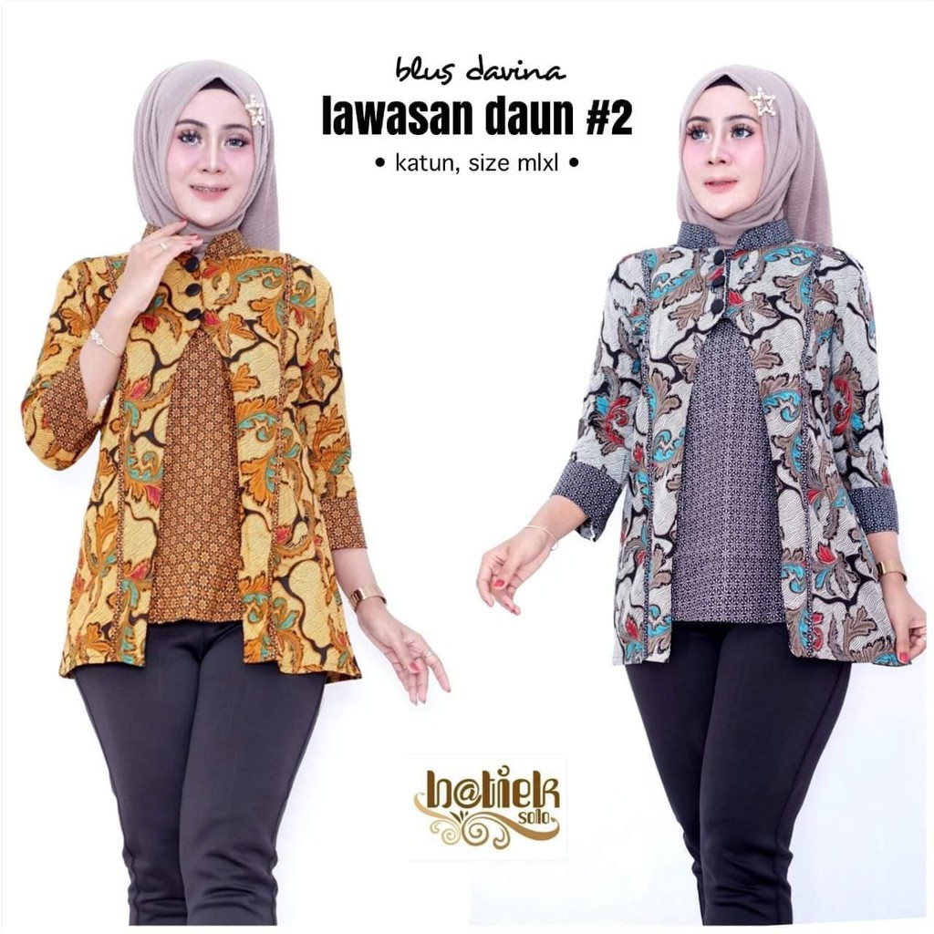 Batik Wanita Jumbo Blus Davina Lawasan Daun #2 Katun Modern Cewek Premium Motif High Quality