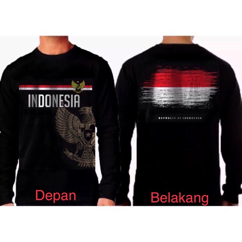 Kaos gambar bendera merah putih / kaos lengan panjang motif bendera indonesia / kaos bahan katun mot