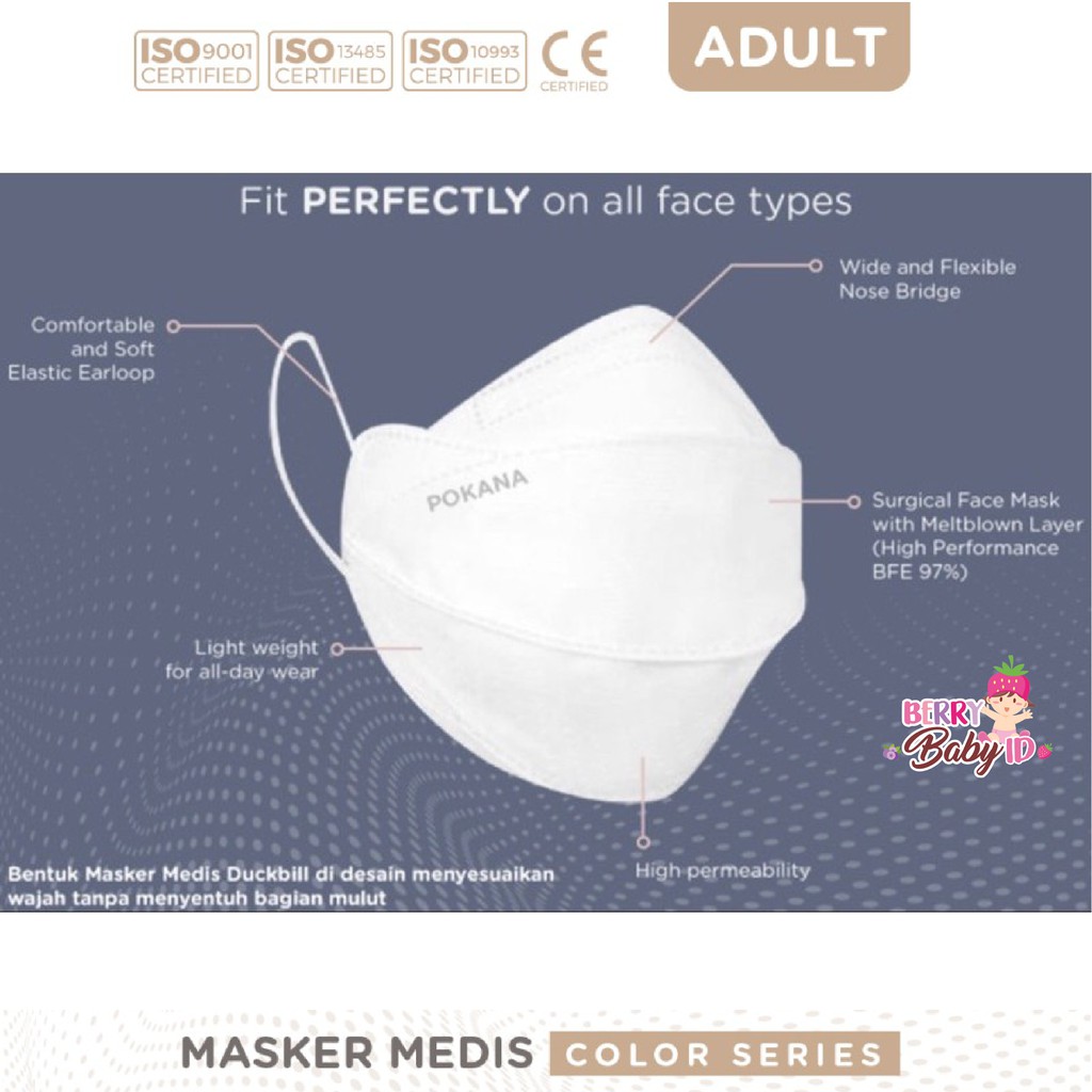 Pokana Adult Duckbill Medical Mask Color Series Masker Dewasa 25 Sheet Berry Mart