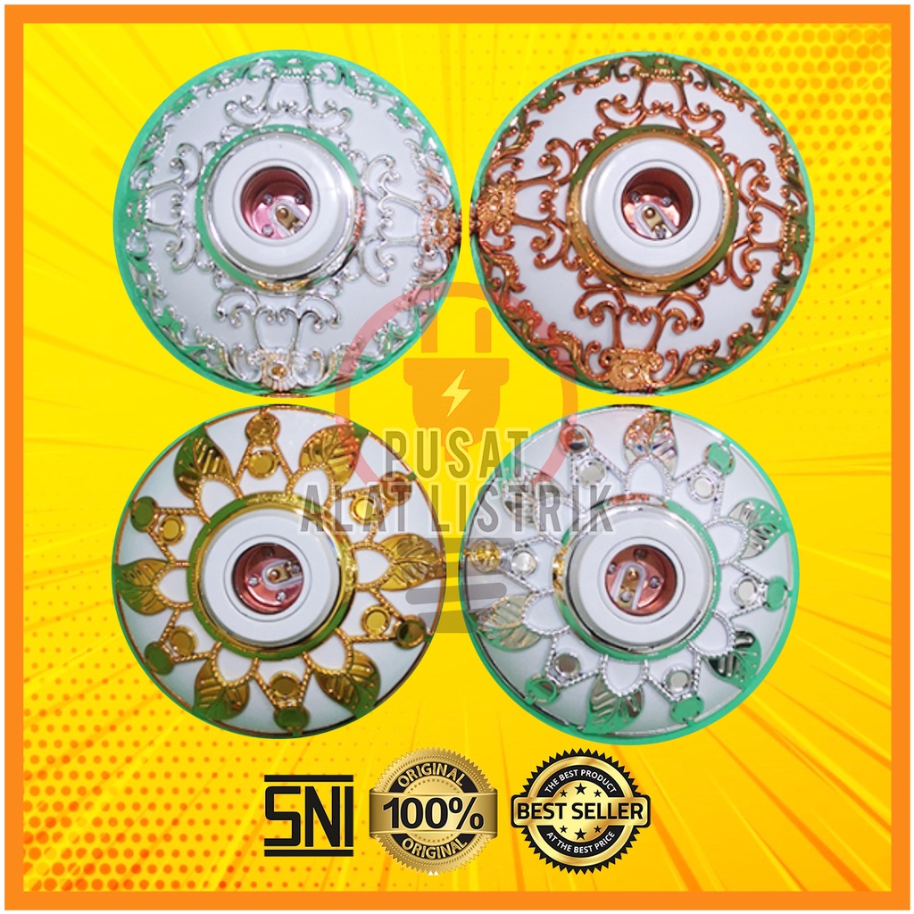 FITING LAMPU PLAFON MOTIF CORAK UNIK BATIK ANTIK HIAS GOLD EMAS SILVER