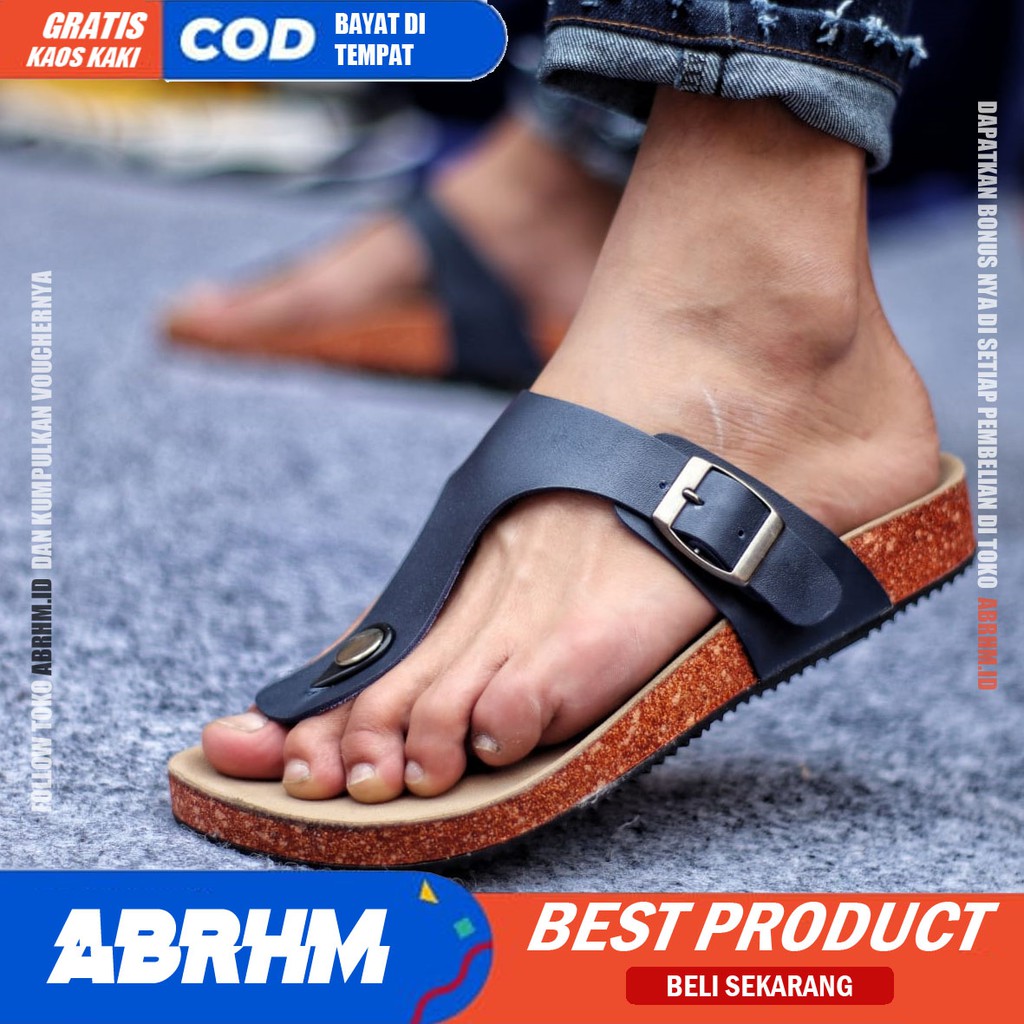 ABRHM x JOESAN Sandal Jepit Pria Sandal Pria Kulit Pu Sandal Japit Cowok / Cowo Ori Keren Kekinian