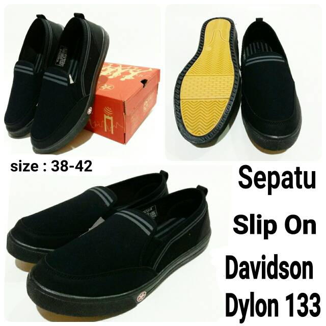 Sepatu slip on unisex full black world Davidson Dylon 133 star murah dan baru sepatu slip on unisex